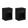 Pemberly Row Set of 2 Engineered Wood Nightstands with One Drawer in Black Oak