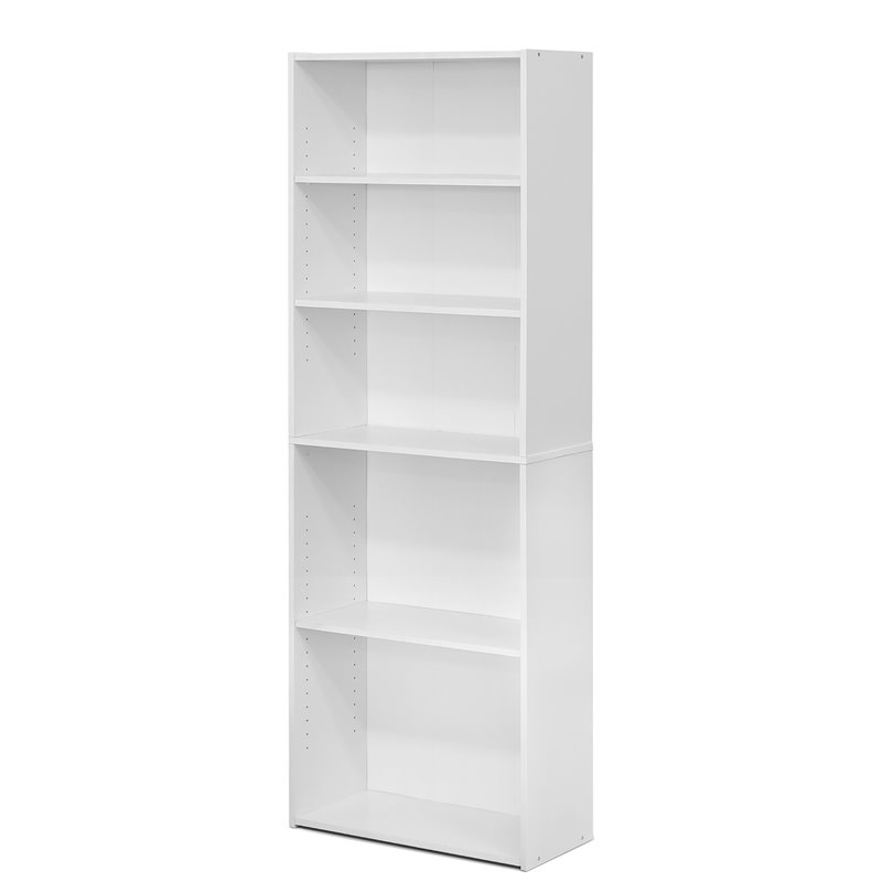 Pemberly Row Set of 2 Engineered Wood 5-Shelf Bookcases in Soft White
