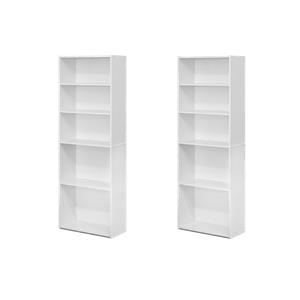 Pemberly Row Set of 2 Engineered Wood 5-Shelf Bookcases in Soft White