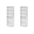 Pemberly Row Set of 2 Engineered Wood 5-Shelf Bookcases in Soft White