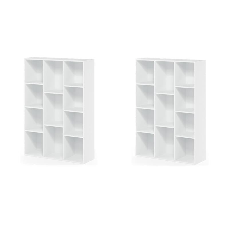 Pemberly Row Set of 2 Wood 11-Cube Reversible Open Shelf Bookcases in White