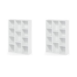 Pemberly Row Set of 2 Wood 11-Cube Reversible Open Shelf Bookcases in White