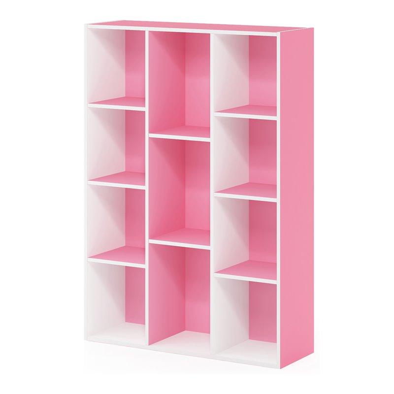 Pemberly Row Set of 2 Wood 11-Cube Reversible Open Shelf Bookcases in Pink