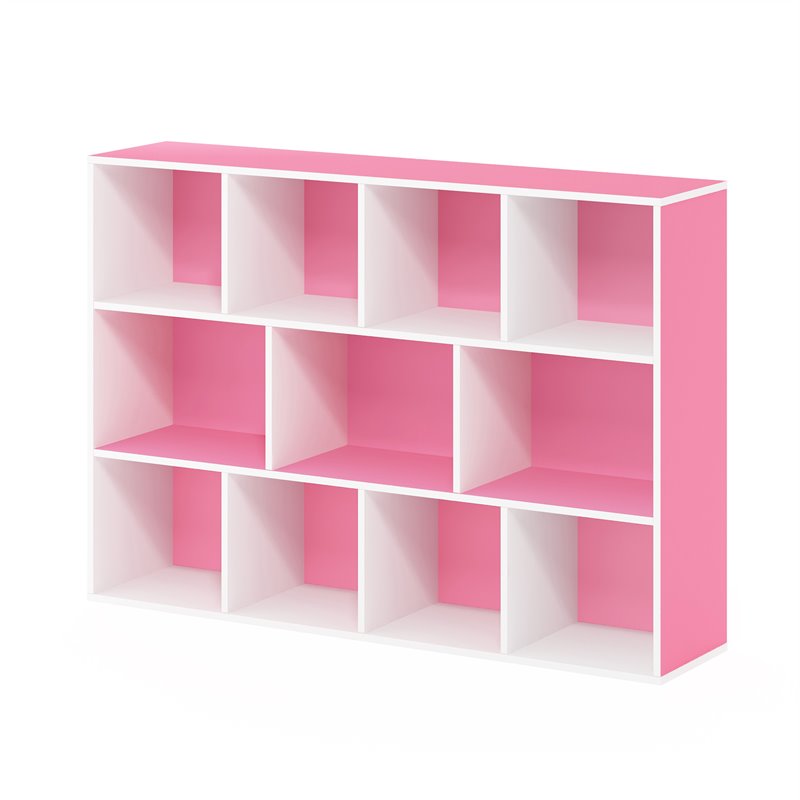 Pemberly Row Set of 2 Wood 11-Cube Reversible Open Shelf Bookcases in Pink