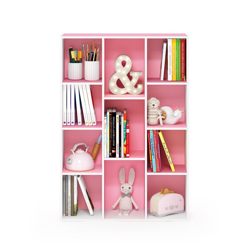 Pemberly Row Set of 2 Wood 11-Cube Reversible Open Shelf Bookcases in Pink