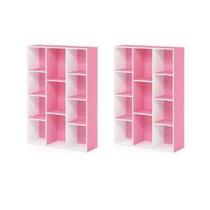 Pemberly Row Set of 2 Wood 11-Cube Reversible Open Shelf Bookcases in Pink