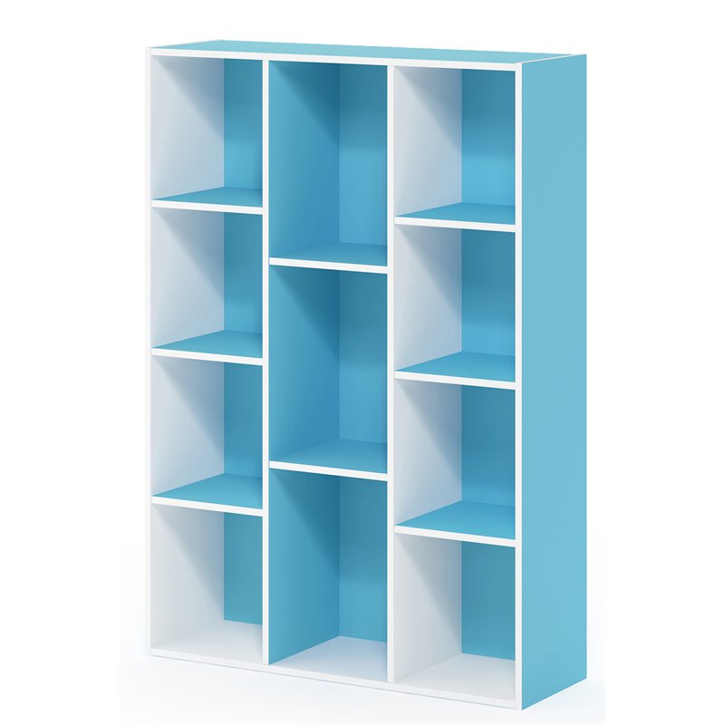 Pemberly Row Set of 2 Wood 11-Cube Reversible Open Shelf Bookcases in Blue
