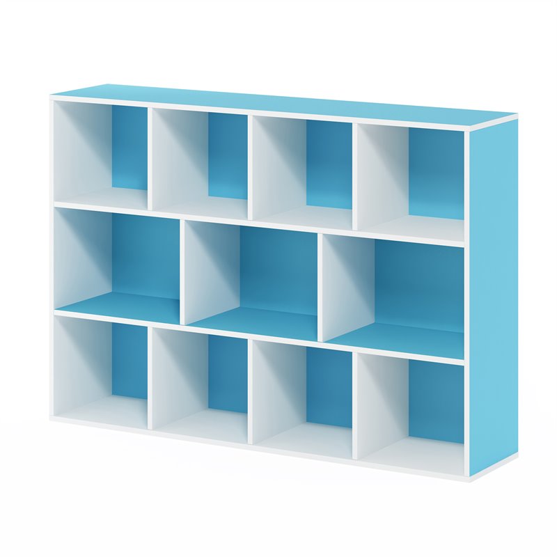 Pemberly Row Set of 2 Wood 11-Cube Reversible Open Shelf Bookcases in Blue