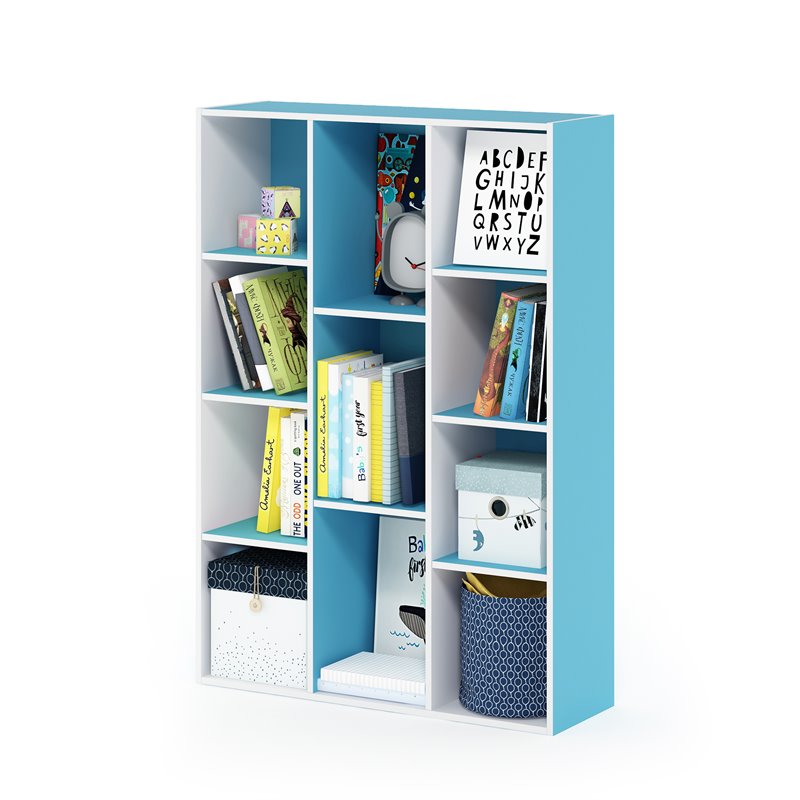 Pemberly Row Set of 2 Wood 11-Cube Reversible Open Shelf Bookcases in Blue