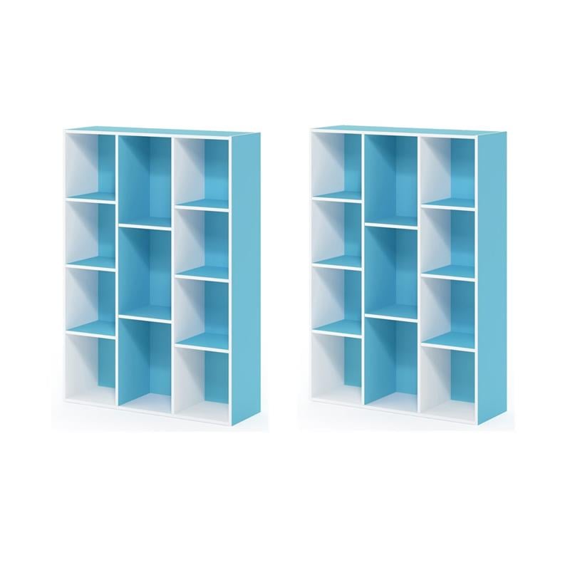 Pemberly Row Set of 2 Wood 11-Cube Reversible Open Shelf Bookcases in Blue
