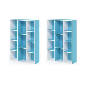 Pemberly Row Set of 2 Wood 11-Cube Reversible Open Shelf Bookcases in Blue
