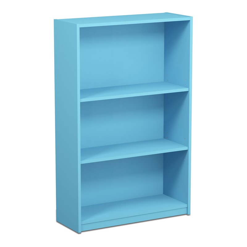Pemberly Row Set of 2 Wood 3-Tier Adjustable Shelf Bookcases in Light Blue