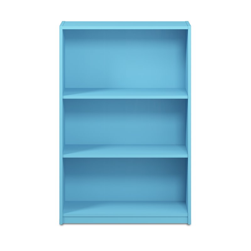 Pemberly Row Set of 2 Wood 3-Tier Adjustable Shelf Bookcases in Light Blue