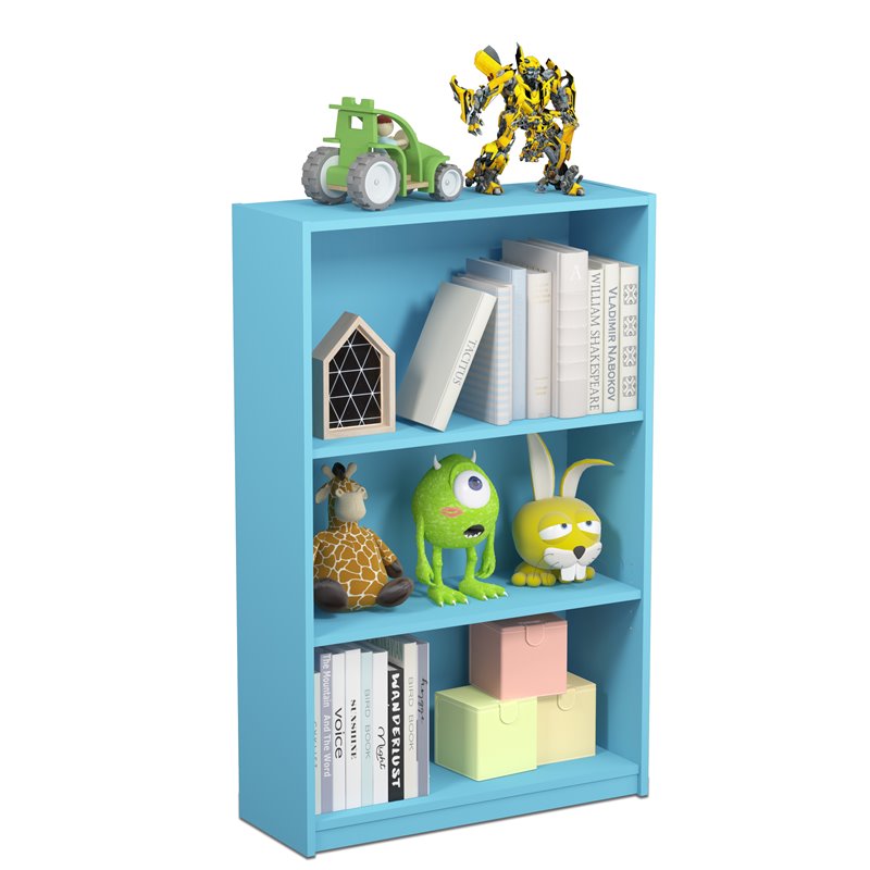 Pemberly Row Set of 2 Wood 3-Tier Adjustable Shelf Bookcases in Light Blue