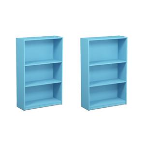 Pemberly Row Set of 2 Wood 3-Tier Adjustable Shelf Bookcases in Light Blue