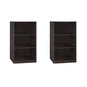 Pemberly Row Set of 2 Wood 3-Tier Adjustable Shelf Bookcases in Espresso