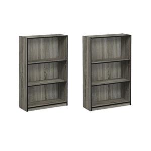Pemberly Row Set of 2 Wood 3-Tier Adjustable Shelf Bookcases in French Oak Gray
