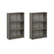 Pemberly Row Set of 2 Wood 3-Tier Adjustable Shelf Bookcases in French Oak Gray