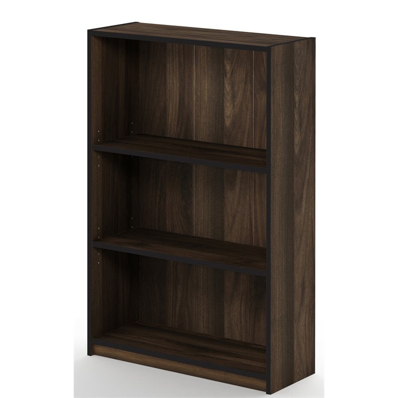 Pemberly Row Set of 2 Wood 3-Tier Adjustable Shelf Bookcases in Columbia Walnut