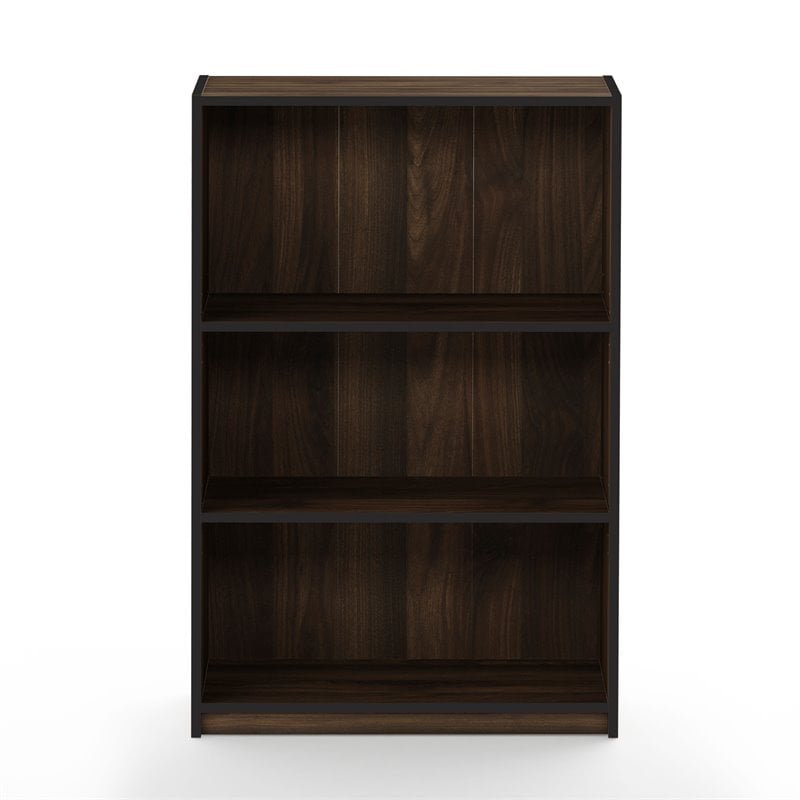 Pemberly Row Set of 2 Wood 3-Tier Adjustable Shelf Bookcases in Columbia Walnut