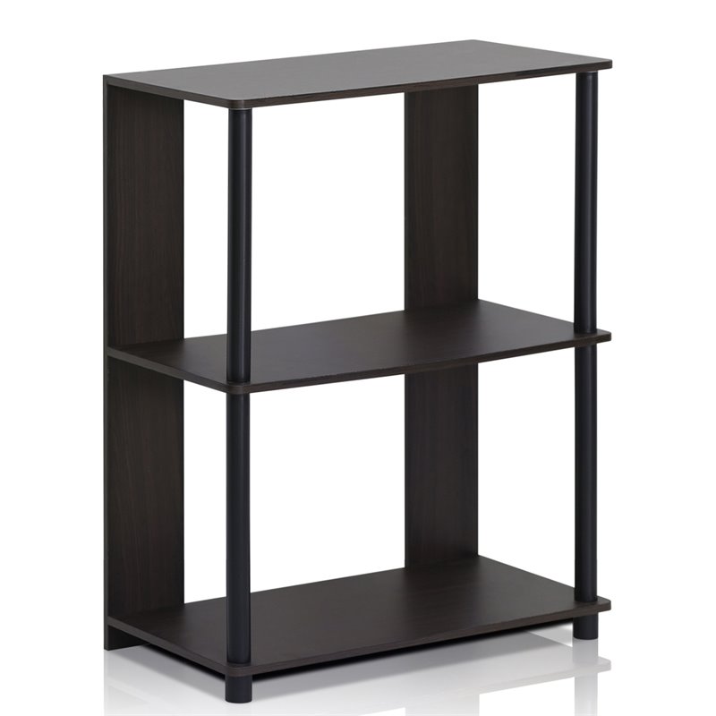 Pemberly Row Set of 2 Engineered Wood Design Bookcases in Walnut/Black