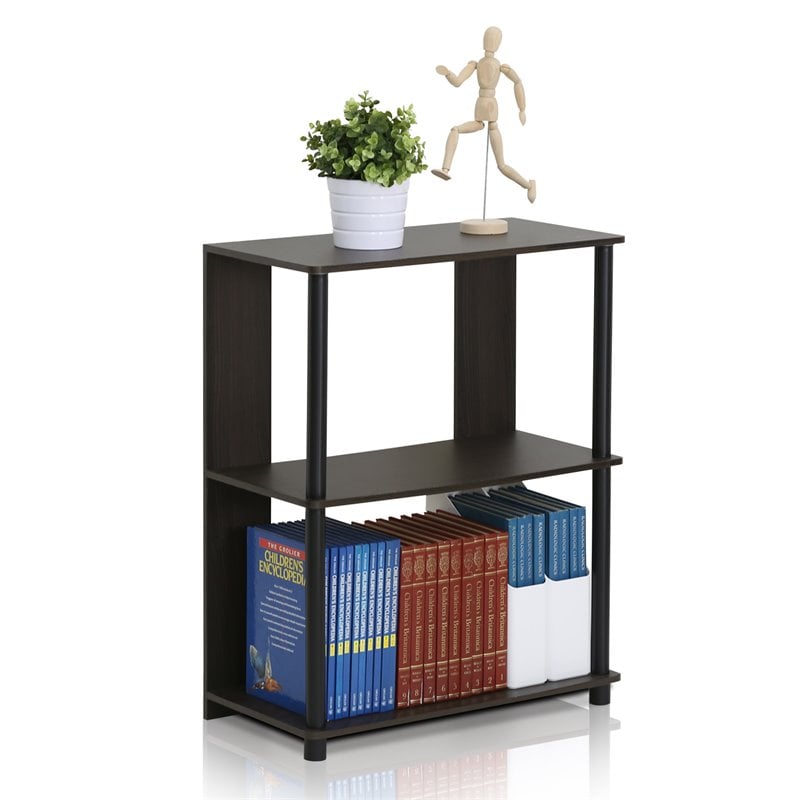 Pemberly Row Set of 2 Engineered Wood Design Bookcases in Walnut/Black