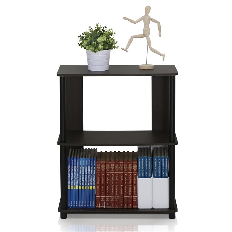 Pemberly Row Set of 2 Engineered Wood Design Bookcases in Walnut/Black