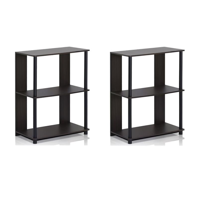 Pemberly Row Set of 2 Engineered Wood Design Bookcases in Walnut/Black