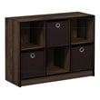 Pemberly Row Set of 2 3x2 Bookcases Storage with Bins in Walnut/Dark Brown
