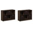 Pemberly Row Set of 2 3x2 Bookcases Storage with Bins in Walnut/Dark Brown