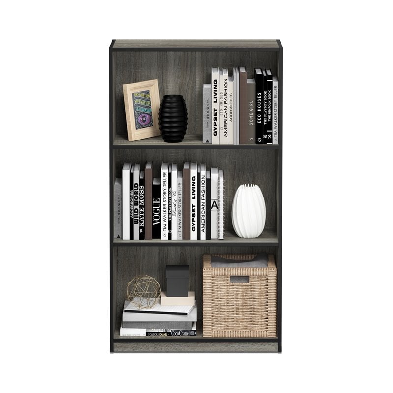 Pemberly Row Set of 2 3-Tier Bookcases Storage Shelves in French Oak Gray/Black