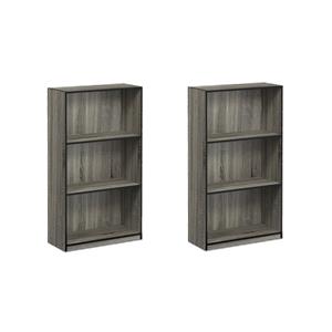 Pemberly Row Set of 2 3-Tier Bookcases Storage Shelves in French Oak Gray/Black