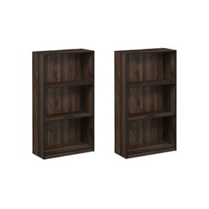 Pemberly Row Set of 2 3-Tier Bookcases Storage Shelves in Columbia Walnut/Black