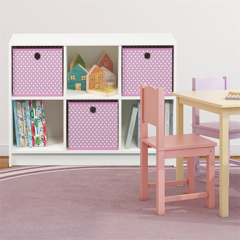Pemberly Row Set of 2 Wood 3x2 Bookcases Storage with Bins in White/Pink