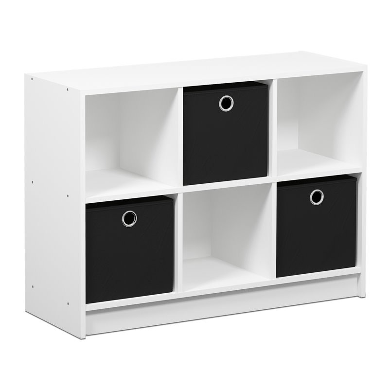 Pemberly Row Set of 2 Wood 3x2 Bookcases Storage with Bins in White/Black