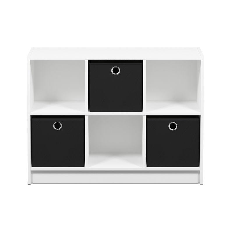 Pemberly Row Set of 2 Wood 3x2 Bookcases Storage with Bins in White/Black