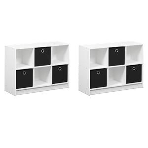 Pemberly Row Set of 2 Wood 3x2 Bookcases Storage with Bins in White/Black