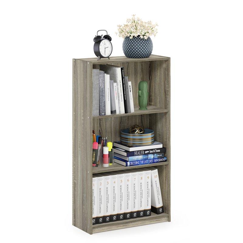 Pemberly Row Set of 2 Wood 3-Tier Bookcases Storage Shelves in Sonoma Oak