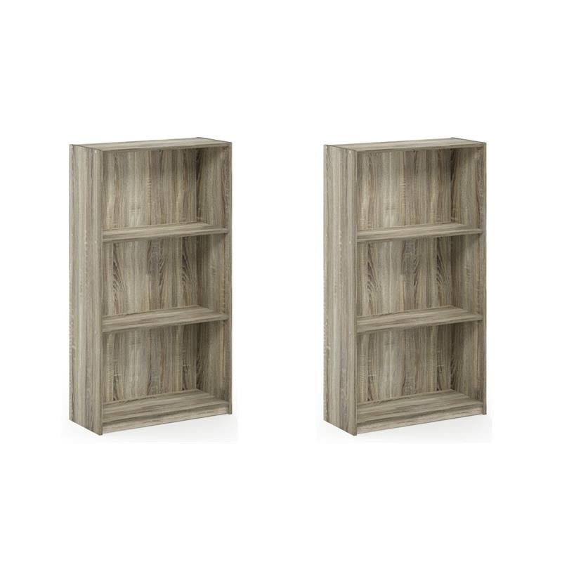 Pemberly Row Set of 2 Wood 3-Tier Bookcases Storage Shelves in Sonoma Oak