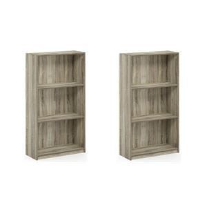 Pemberly Row Set of 2 Wood 3-Tier Bookcases Storage Shelves in Sonoma Oak