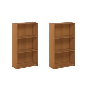 Pemberly Row Set of 2 Wood 3-Tier Bookcases Storage Shelves in Light Cherry