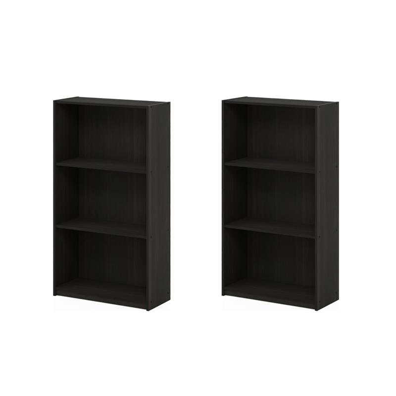 Pemberly Row Set of 2 Wood 3-Tier Bookcases Storage Shelves in Espresso