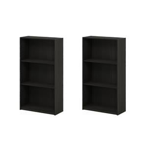Pemberly Row Set of 2 Wood 3-Tier Bookcases Storage Shelves in Espresso