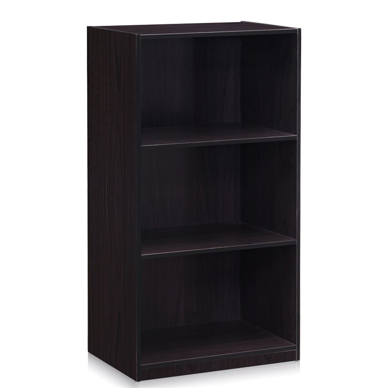 Pemberly Row Set of 2 Wood 3-Tier Bookcases Storage Shelves in Dark Walnut