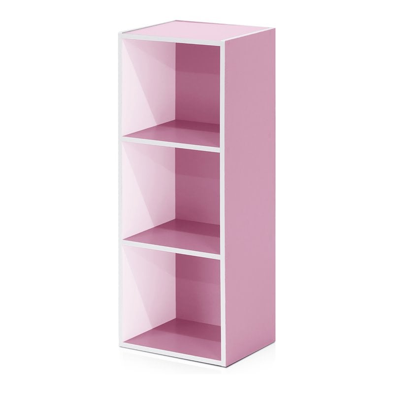 Pemberly Row Set of 2 Engineered Wood 3-Tier Open Shelf Bookcases in White/Pink