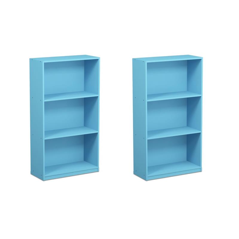 Pemberly Row Set of 2 Wood 3-Tier Bookcases Storage Shelves in Light Blue