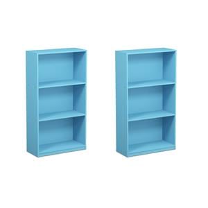 Pemberly Row Set of 2 Wood 3-Tier Bookcases Storage Shelves in Light Blue