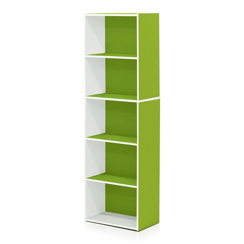 Pemberly Row Set of 2 Wood 5-Tier Reversible Open Shelf Bookcases in Green