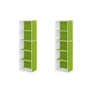 Pemberly Row Set of 2 Wood 5-Tier Reversible Open Shelf Bookcases in Green