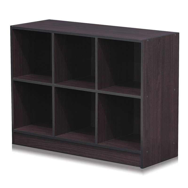 Pemberly Row Set of 2 Wood 3x2 Bookcases Storage with Bins in Dark Walnut